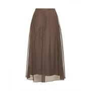 Bruine Geplooide Zijden Rok Brunello Cucinelli , Brown , Dames