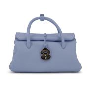 Blauwe leren tas met flap Zanellato , Blue , Dames