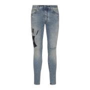 Skinny Suede Appliqué Logo Jeans Amiri , Blue , Heren