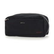 Zwarte Nylon Clutch Tas met Leren Details Kiton , Black , Heren