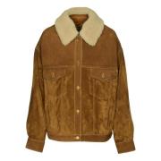 Reis Leren Jas met Corduroy Details Golden Goose , Brown , Dames