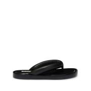 Zwarte Leren Teenslippers Platte Zool Jil Sander , Black , Dames