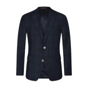 Navy Geruite Blazer Regular Fit Oscar Jacobson , Blue , Heren