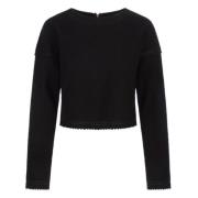 Zwarte Crop Sweater met Zig-Zag Details Max Mara , Black , Dames