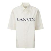 Katoenen shirt met korte mouwen en logo Lanvin , Beige , Dames