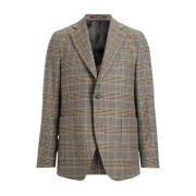 Geruite Blazer Regular Fit Donkergrijs Oscar Jacobson , Beige , Heren