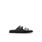 Leren slippers met logo Palm Angels , Black , Dames