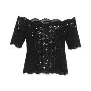 Bloemenkant Paillet Off-Shoulder Top Paco Rabanne , Black , Dames