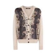 Python-Print Wollen Vest V-hals Roberto Cavalli , Multicolor , Heren