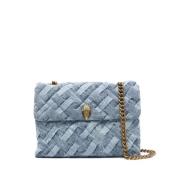 Blauwe Denim Schoudertas met Bedrukte Golven Kurt Geiger , Blue , Dame...