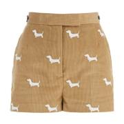 Khaki Corduroy Shorts met Hondenpatroon Thom Browne , Green , Dames