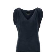 Mouwloze technische top met V-hals RRD , Black , Dames