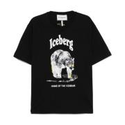 Zwart Logo Print Crew Neck T-shirt Iceberg , Black , Heren