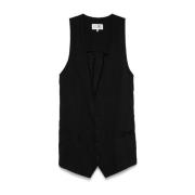 Zwarte wollen diep V-hals vest MM6 Maison Margiela , Black , Dames