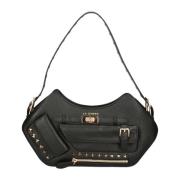 Zwarte Gehamerde Eco-Leren Tas met Studs La Carrie , Black , Dames