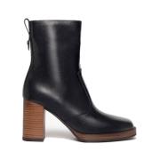 Zwarte Leren Laarzen met 8 cm Hak Nerogiardini , Black , Dames