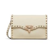 Rockstud Leren Schoudertas Valentino Garavani , Beige , Dames