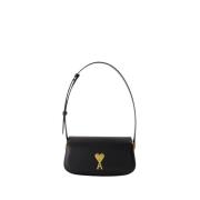 Zwarte leren schoudertas - Parijs Ami Paris , Black , Dames