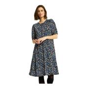 Blauwe Jurk met 1/2 Mouwen IN Front , Multicolor , Dames