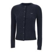 Navy Blue Cardigan met Cable-Knit Sun68 , Blue , Dames