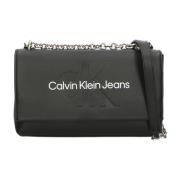 Zwarte Schoudertas met Kettingriem Calvin Klein , Black , Dames