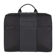 Zwarte leren en stoffen tas Piquadro , Black , Heren