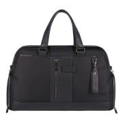 Zwarte leren en stoffen tas Piquadro , Black , Heren