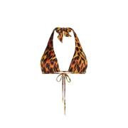 Jaguar-Print Halterneck Bikini Top Roberto Cavalli , Orange , Dames