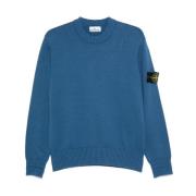 Blauwe Ribgebreide Trui Badge Stone Island , Blue , Heren