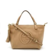 Pre-owned Leather handbags Gucci Vintage , Beige , Dames