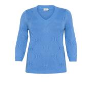 Zachte Gebreide Trui met V-Hals Kaffe Curve , Blue , Dames