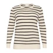 Gestreepte Pullover Trui Veergrijs/Zwart Kaffe Curve , Beige , Dames