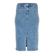 Denim Rok met Hoge Taille Kaffe Curve , Blue , Dames