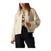 Beige Tweed Sequins Jas Glamour Summum Woman , Beige , Dames