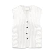 Witte V-hals vest met zakken Loulou Studio , White , Dames