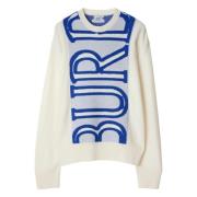 Witte Wol Crew-neck Sweater Burberry , White , Heren