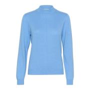 Blauw Melange Gebreide Coltrui Sweater Cream , Blue , Dames