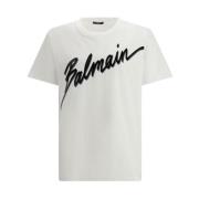 Maxi Lettering Katoenen T-Shirt Balmain , White , Heren