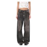 Damon Pleated Wide Leg Jeans R13 , Gray , Dames