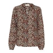 Luipaardprint Pofmouw Blouse Cream , Brown , Dames