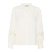 Kanten shirt met pofmouwen Cream , White , Dames