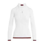 Cashmere en zijde polo top met Web Gucci , White , Dames