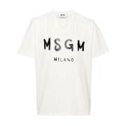 Logo Print Katoenen T-shirt Msgm , White , Heren