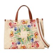 Bloemen shopper tas met schouderband Twinset , Beige , Dames