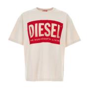 Oversize T-Box Ivoor Katoen Blend Tee Diesel , Beige , Heren