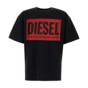 Oversize Zwart Katoen T-Box T-Shirt Diesel , Black , Heren