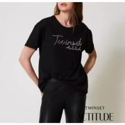 Logo Lurex T-shirt Twinset , Black , Dames