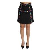 Elegante Zwarte Hoge Taille Versierde Rok Dolce & Gabbana , Black , Da...