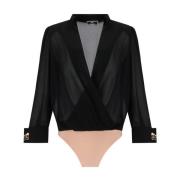 Zwart Georgette Body Shirt met Opgevulde Schouders Elisabetta Franchi ...