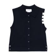 Blauwe Oxford Mouwloze Top met Knoopsluiting Thom Browne , Blue , Dame...